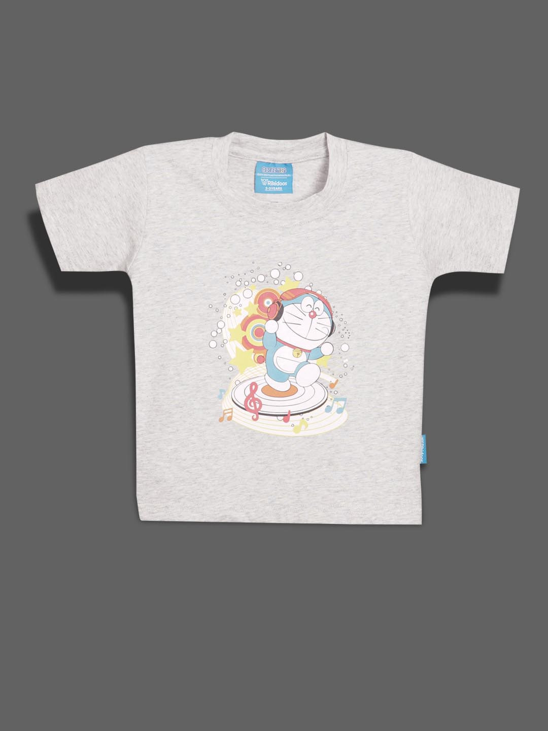 

RIKIDOOS Boys Doraemon Printed Cotton T-shirt, Grey melange