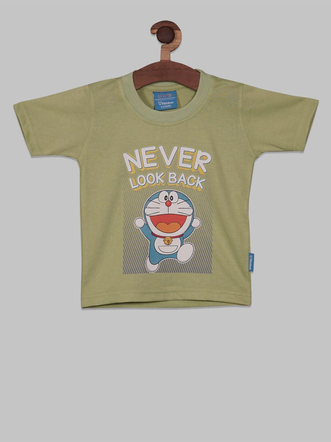 

RIKIDOOS Boys Doraemon Printed Round Neck Cotton T-shirt, Green