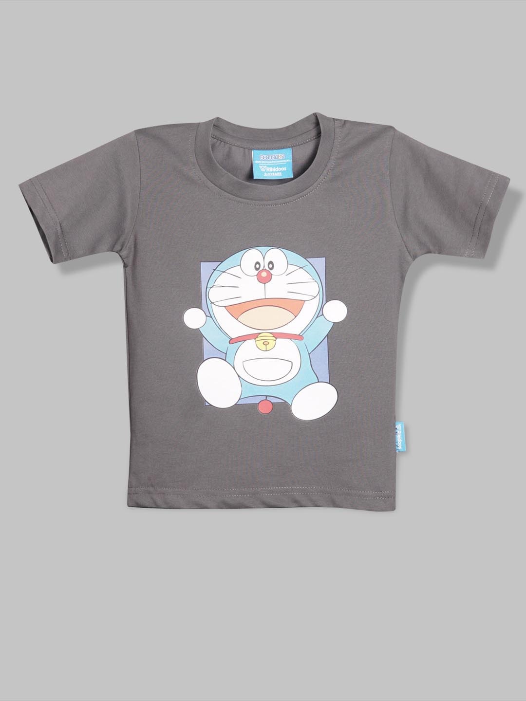 

RIKIDOOS Boys Doraemon Printed Cotton T-shirt, Grey