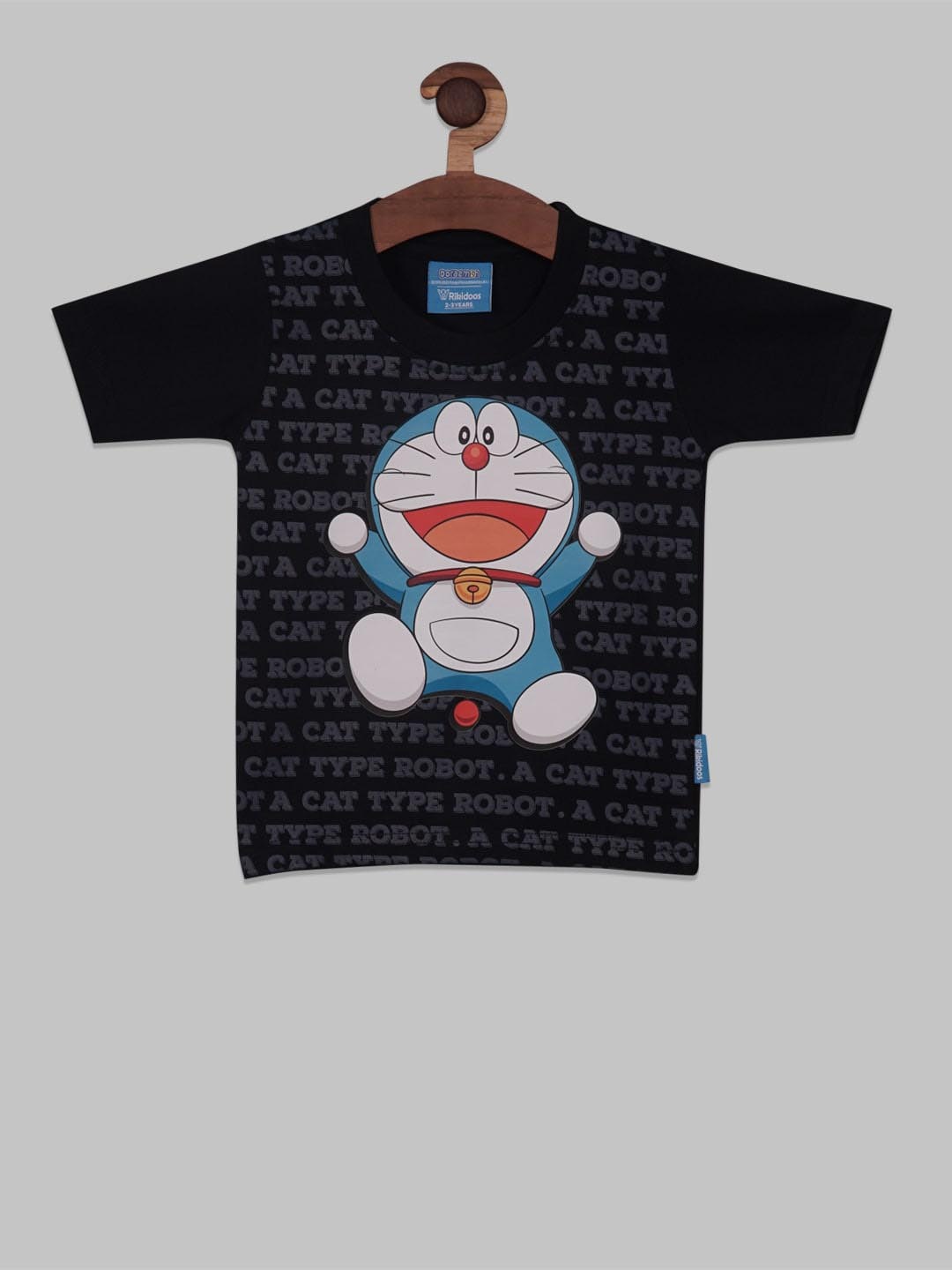 

RIKIDOOS Boys Doraemon Printed T-shirt, Black