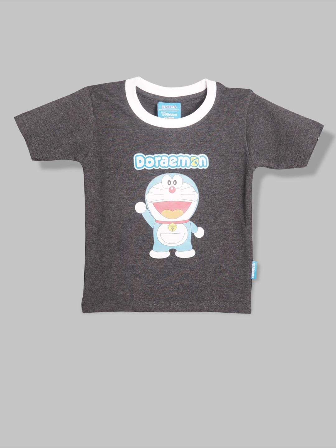 

RIKIDOOS Boys Doraemon Printed Cotton T-shirt, Grey