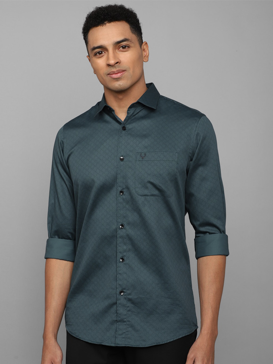 

Allen Solly Geometric Printed Pure Cotton Slim Fit Casual Shirt, Teal