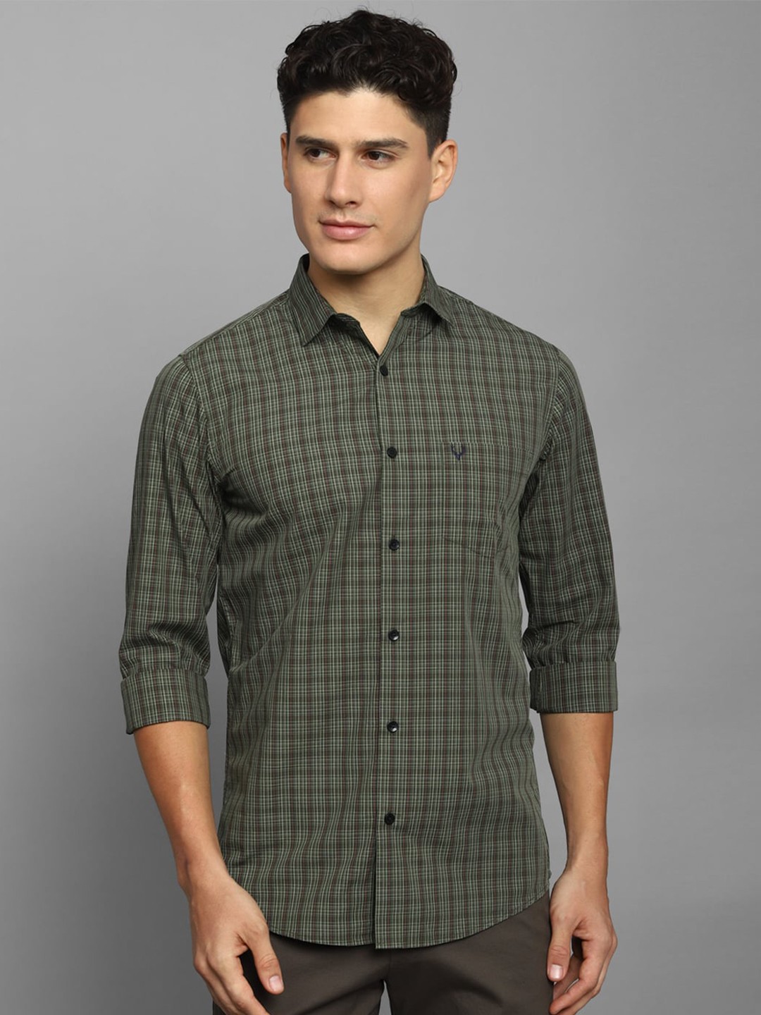 

Allen Solly Slim Fit Tartan Checks Opaque Checked Pure Cotton Casual Shirt, Green