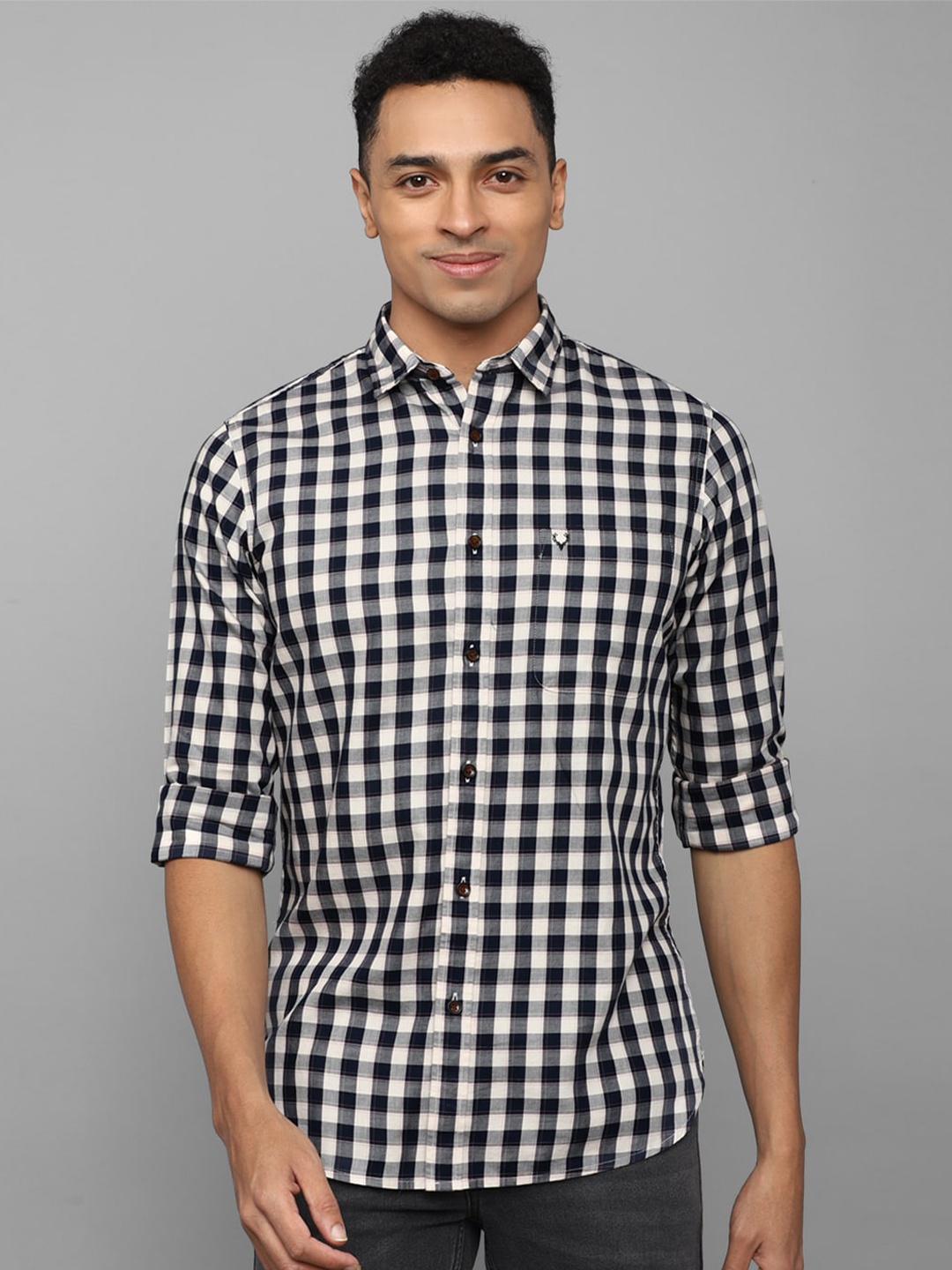 

Allen Solly Gingham Checked Spread Collar Slim Fit Pure Cotton Casual Shirt, Black