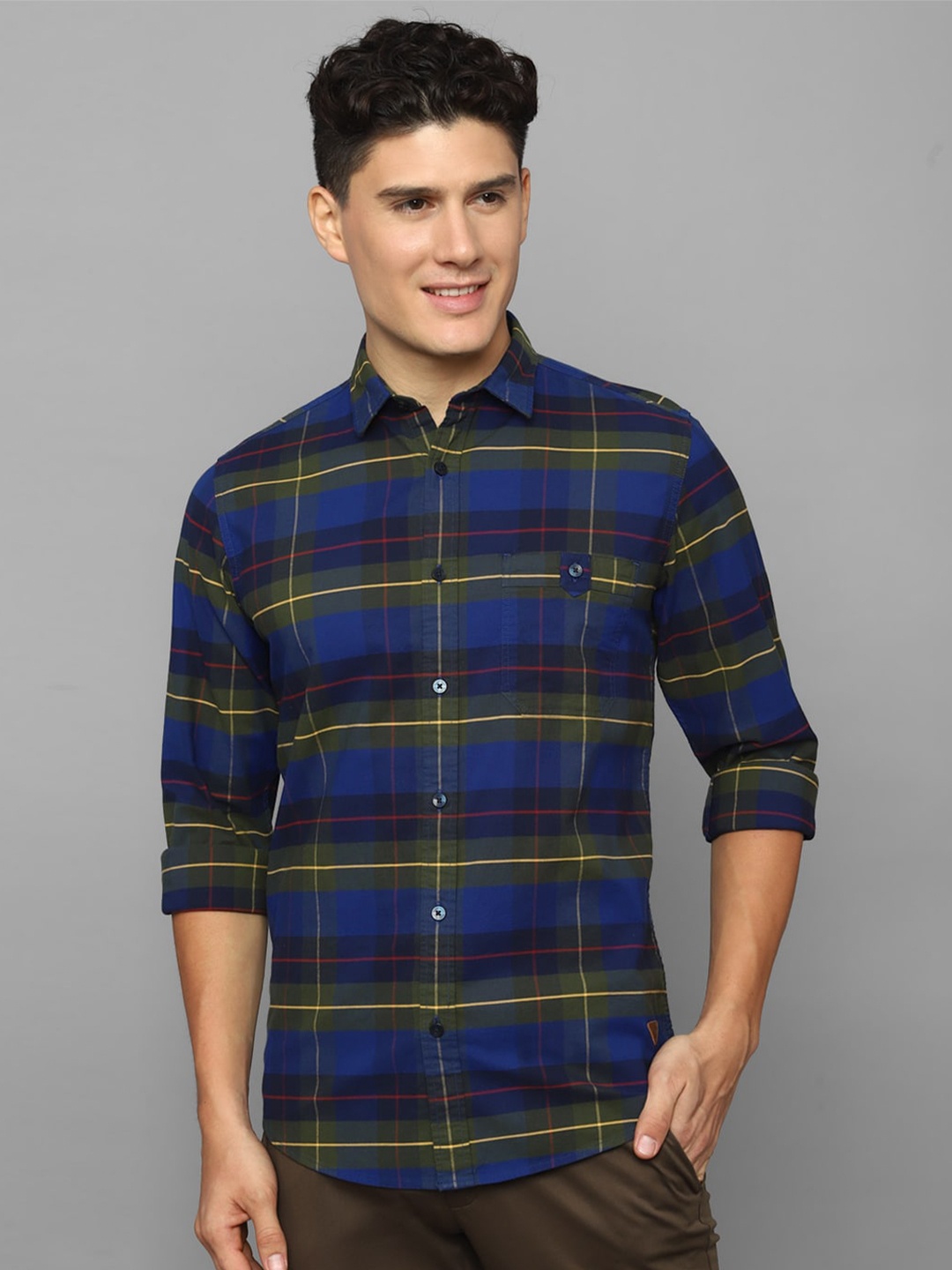 

Allen Solly Tartan Checked Spread Collar Slim Fit Casual Shirt, Blue