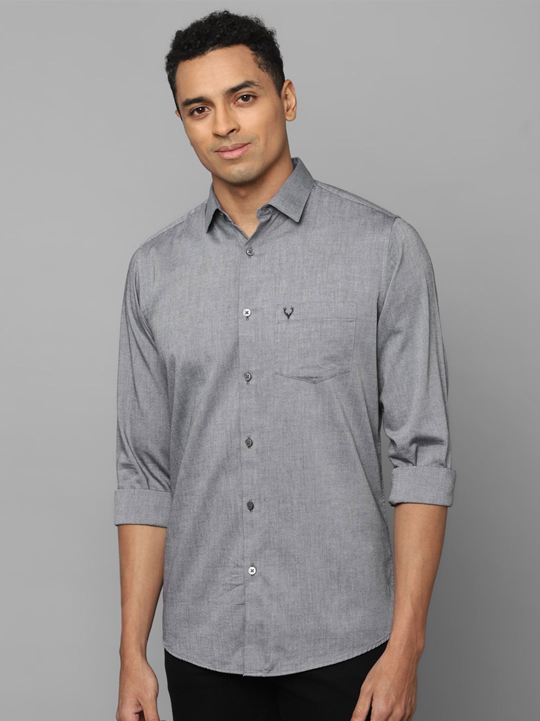 

Allen Solly Long Sleeves Slim Fit Pure Cotton Casual Shirt, Grey