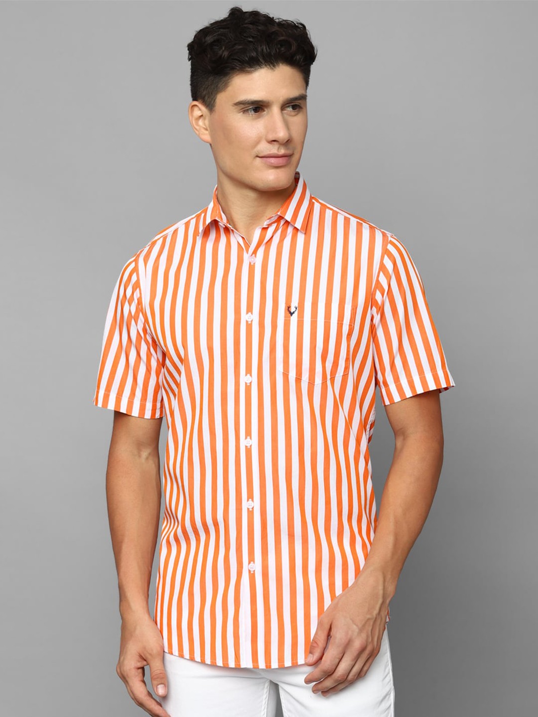 

Allen Solly Striped Pure Cotton Slim Fit Opaque Casual Shirt, Orange