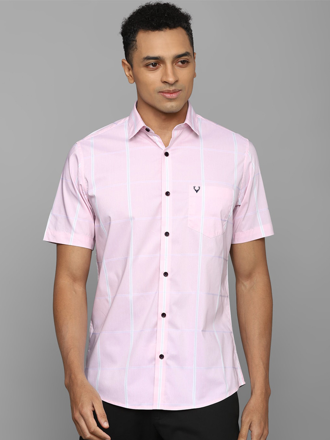 

Allen Solly Men Windowpane Checked Cotton Opaque Slim Fit Casual Shirt, Pink