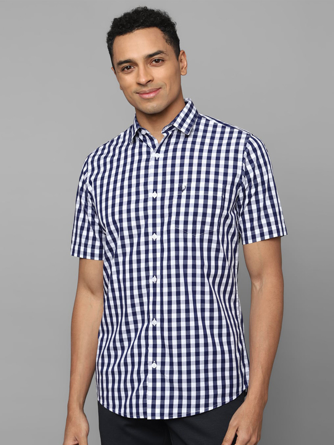 

Allen Solly Slim Fit Gingham Checks Opaque Checked Pure Cotton Casual Shirt, Navy blue