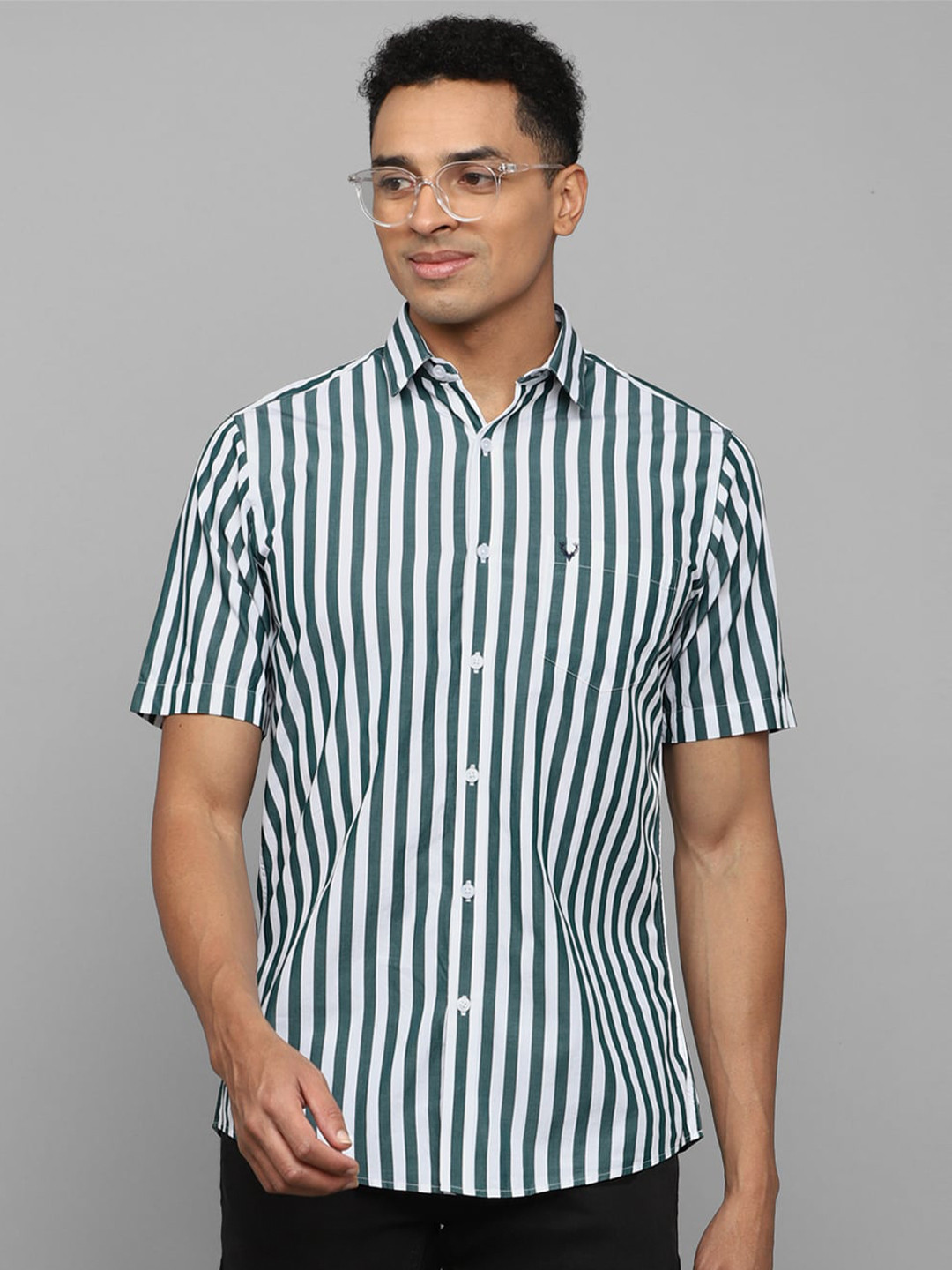 

Allen Solly Pure Cotton Slim Fit Opaque Striped Casual Shirt, Green