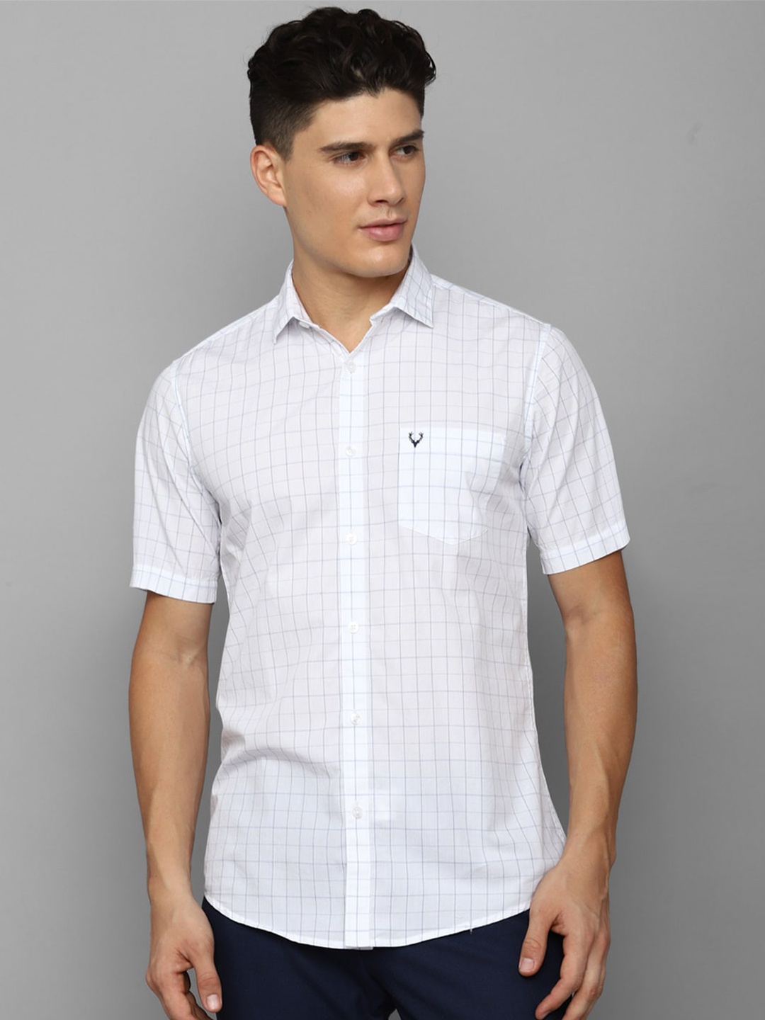 

Allen Solly Grid Tattersall Checked Spread Collar Pure Cotton Slim Fit Casual Shirt, White