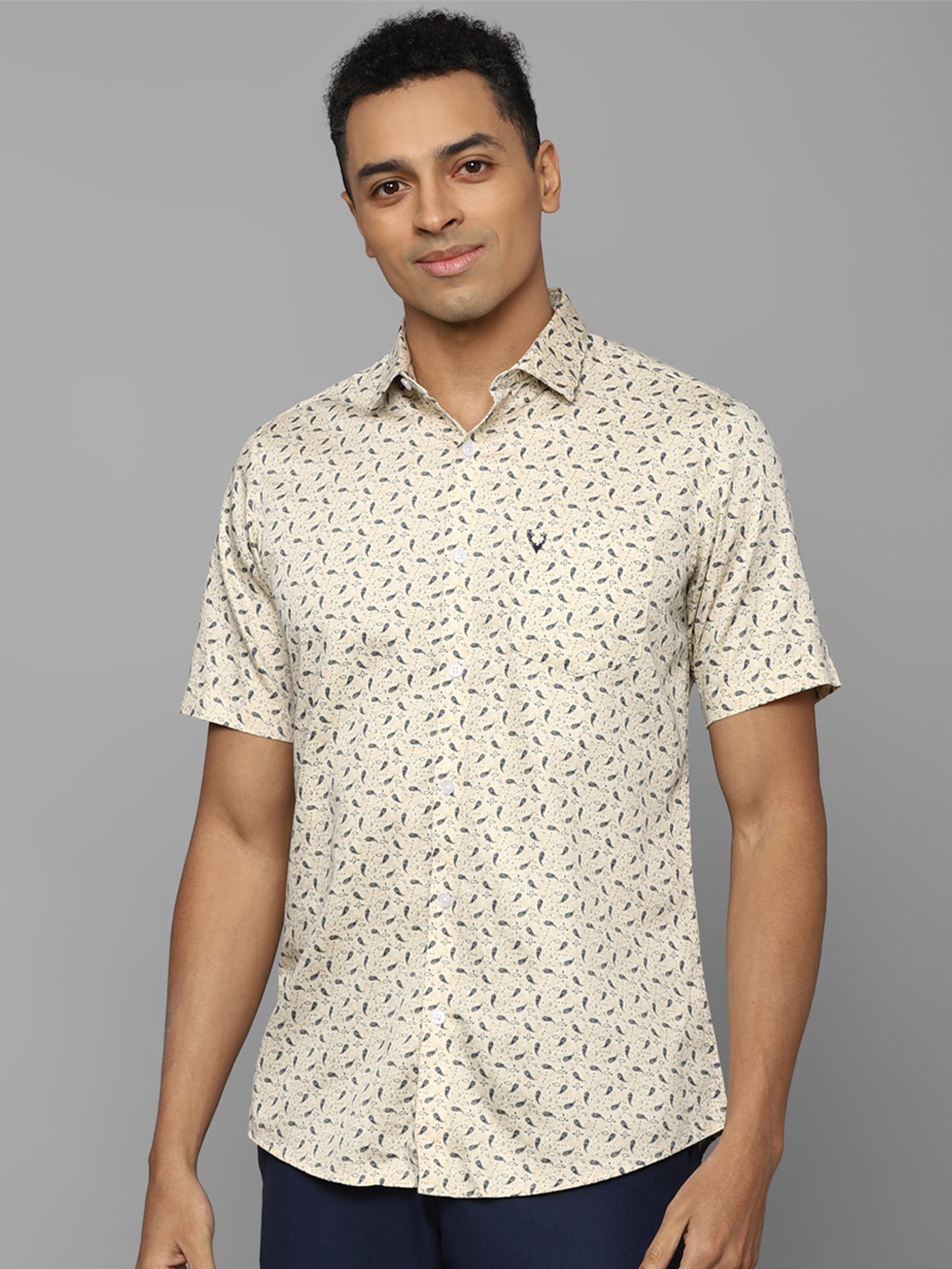 

Allen Solly Ethnic Motifs Printed Slim Fit Cotton Casual Shirt, Beige