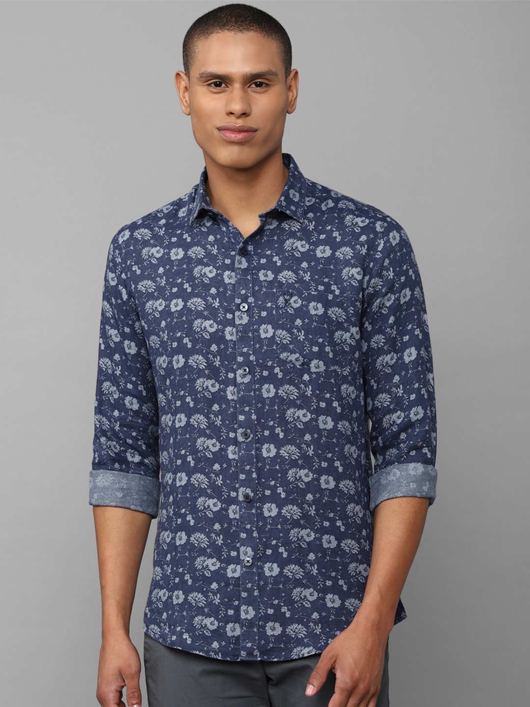 

Allen Solly Slim Fit Floral Opaque Printed Pure Linen Casual Shirt, Blue