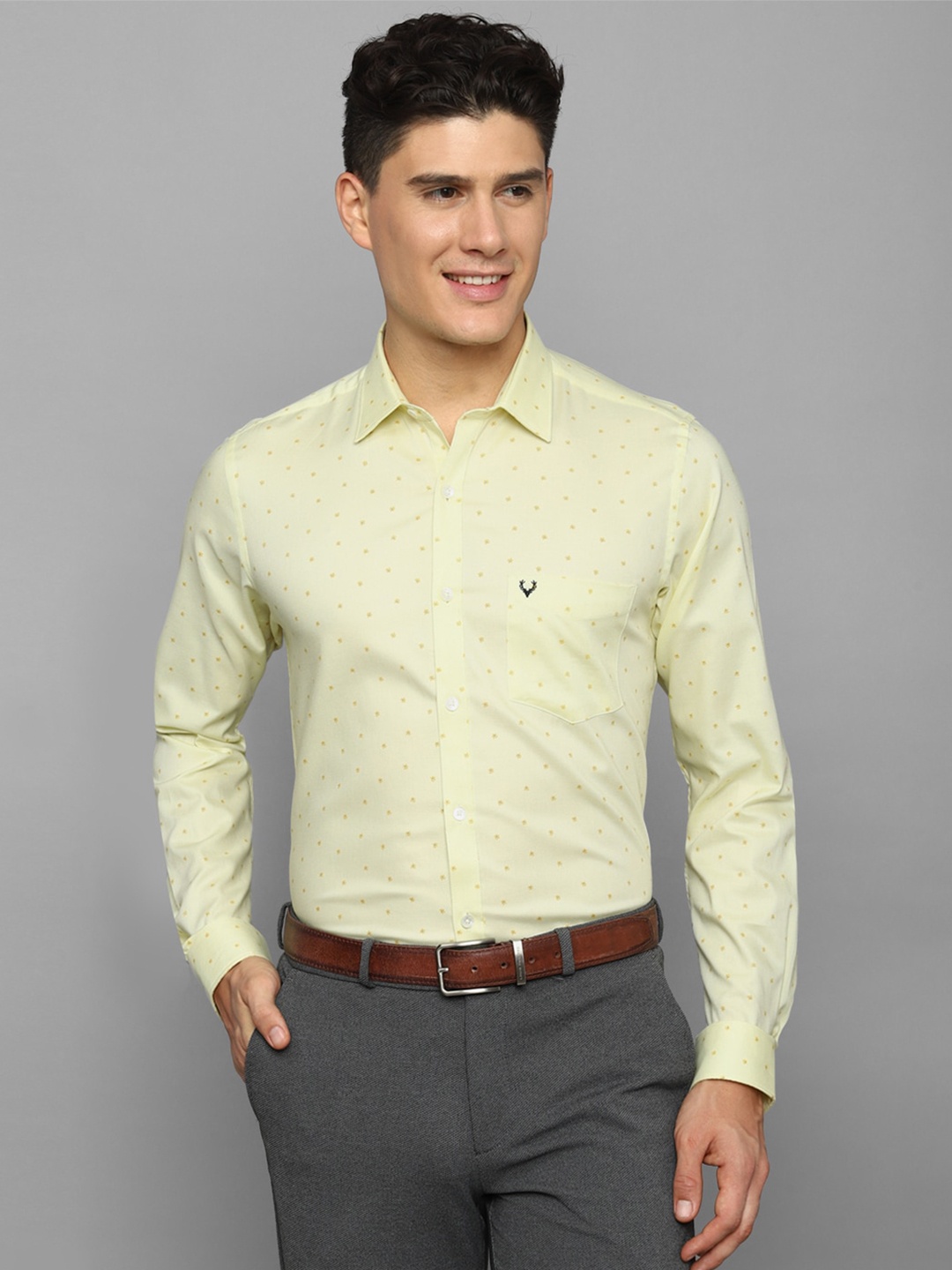 Allen Solly Slim Fit Micro Ditsy Printed Formal Shirt, Yellow