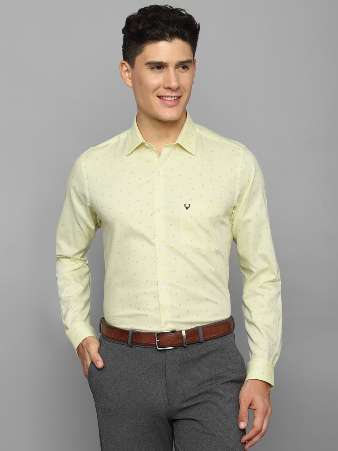 Allen Solly Slim Fit Floral Printed Pure Cotton Formal Shirt, Yellow