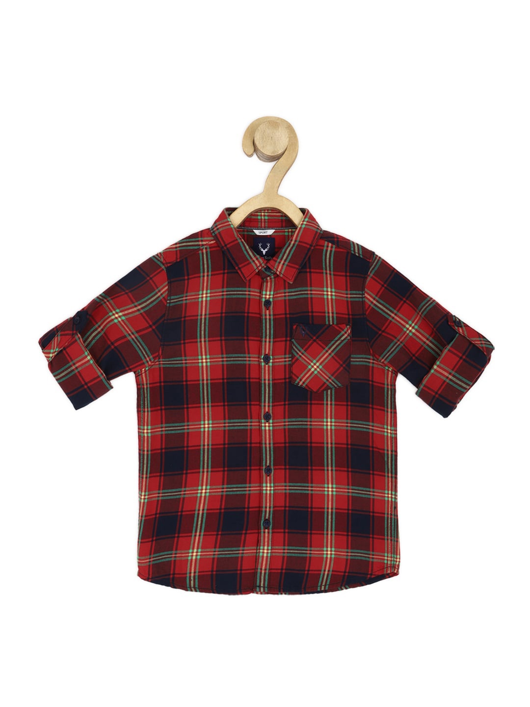 

Allen Solly Junior Boys Slim Fit Tartan Checks Checked Pure Cotton Casual Shirt, Red