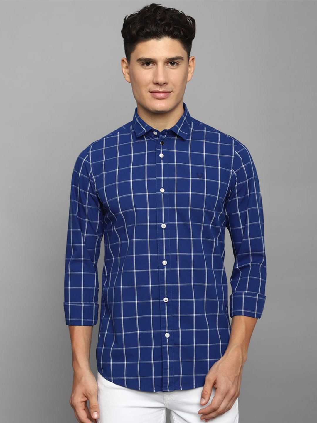 

Allen Solly Sport Men Windowpane Checked Cotton Opaque Casual Shirt, Blue