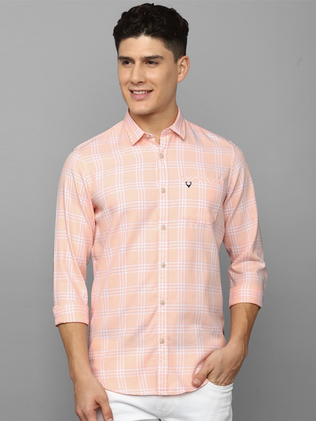 

Allen Solly Sport Opaque Buffalo Checked Pure Cotton Casual Shirt, Peach