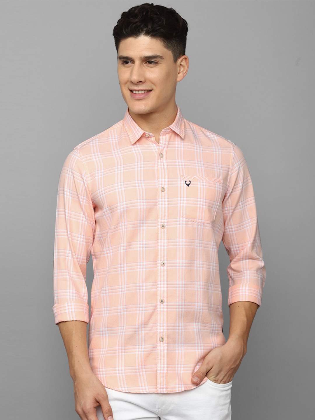 

Allen Solly Sport Tartan Checks Checked Pure Cotton Casual Shirt, Peach