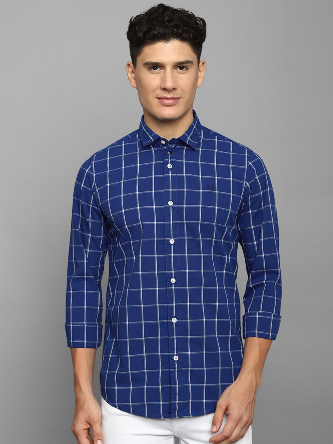 

Allen Solly Sport Windowpane Checks Checked Pure Cotton Casual Shirt, Blue