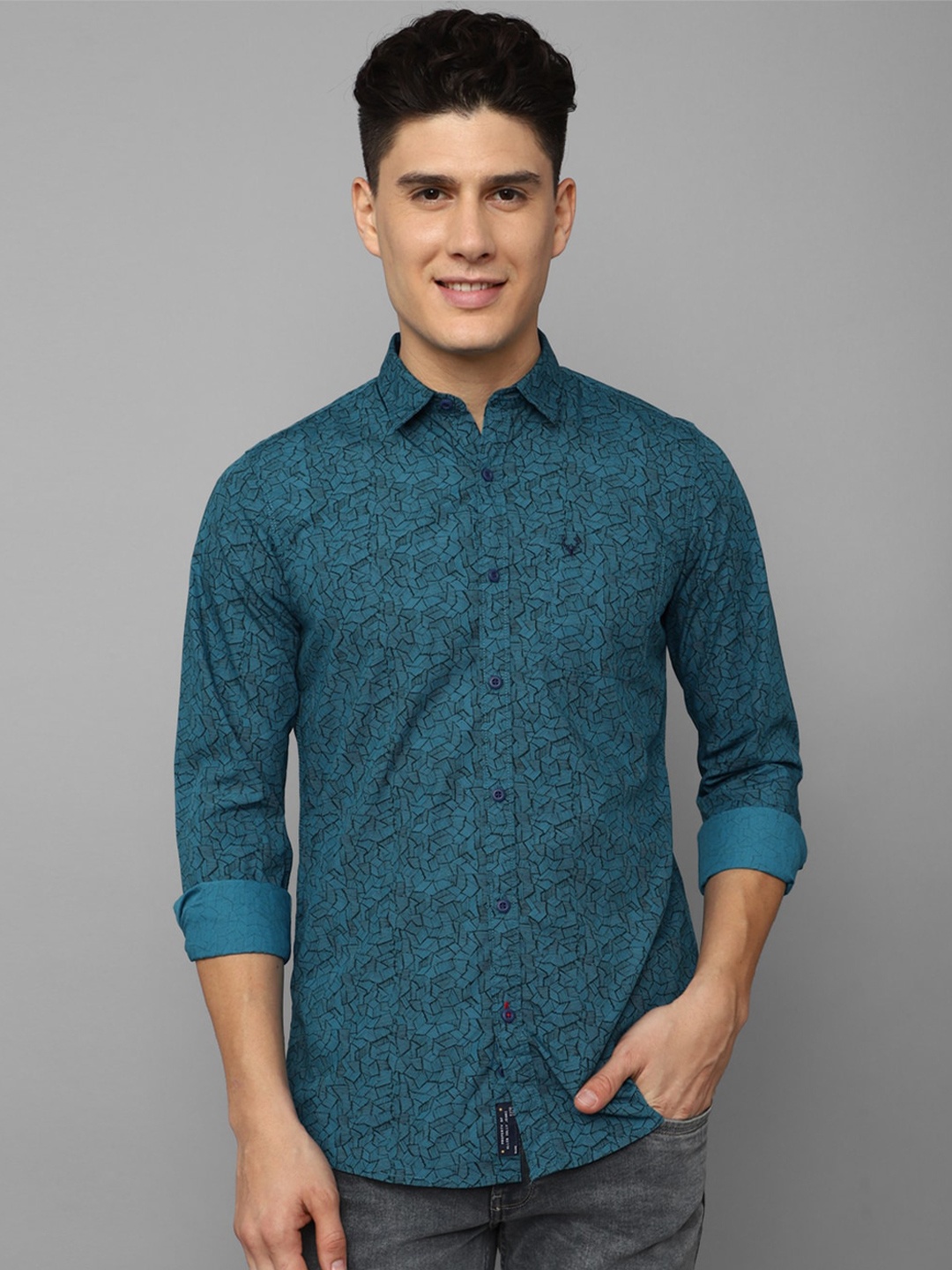 

Allen Solly Sport Spread Collar Geometric Printed Casual Pure Cotton Shirt, Blue