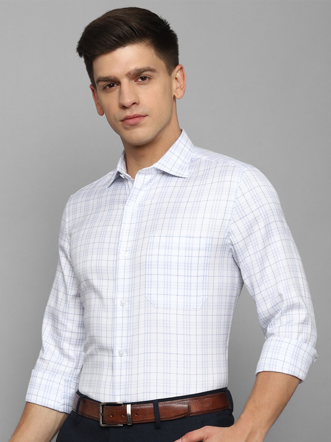 

Louis Philippe Permapress Checked Long Sleeves Pure Cotton Wrinkle Free Formal Shirt, White