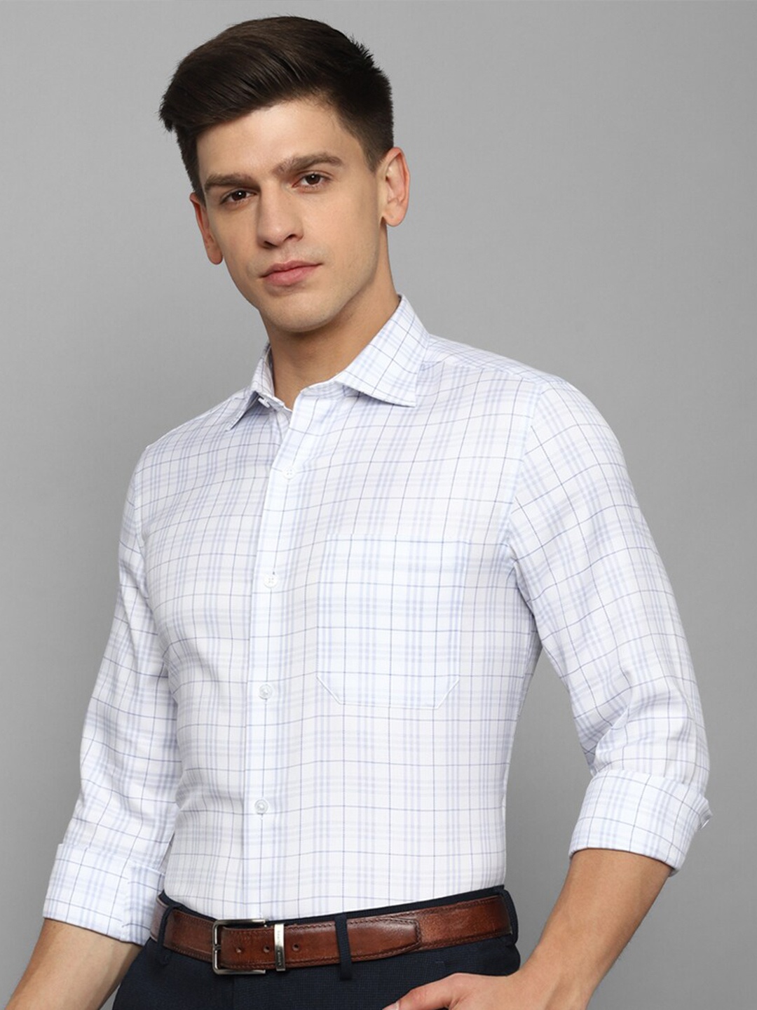 

Louis Philippe Checked Long Sleeves Pure Cotton Formal Shirt, White