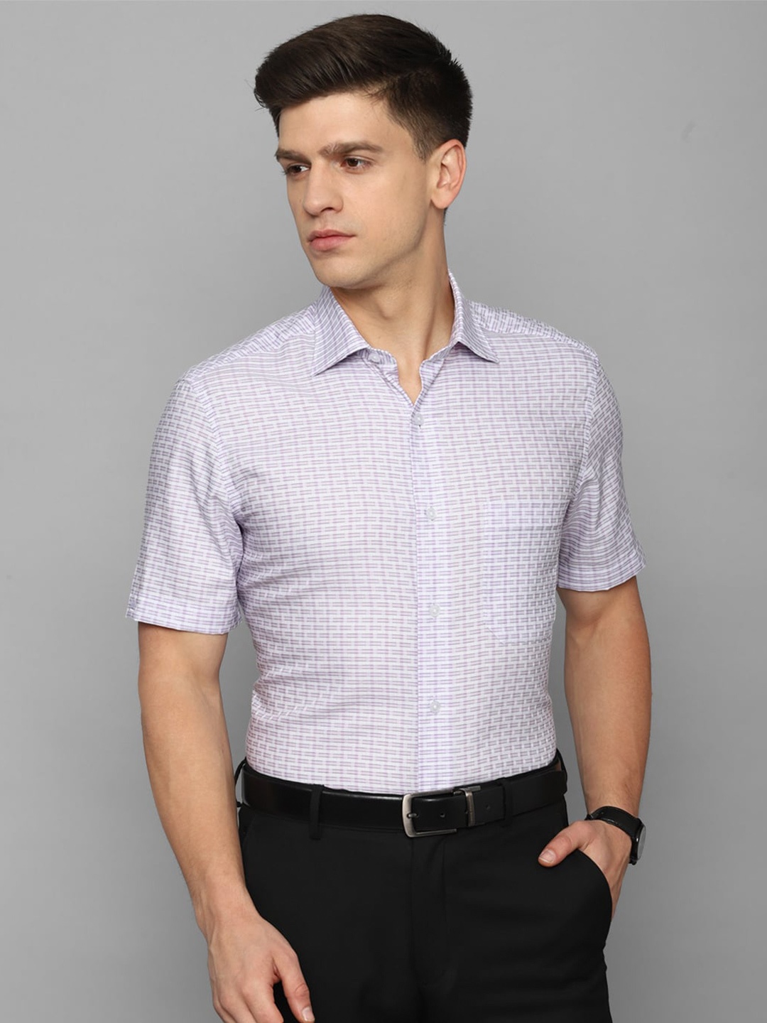 

Louis Philippe Checked Short Sleeves Pure Cotton Formal Shirt, White