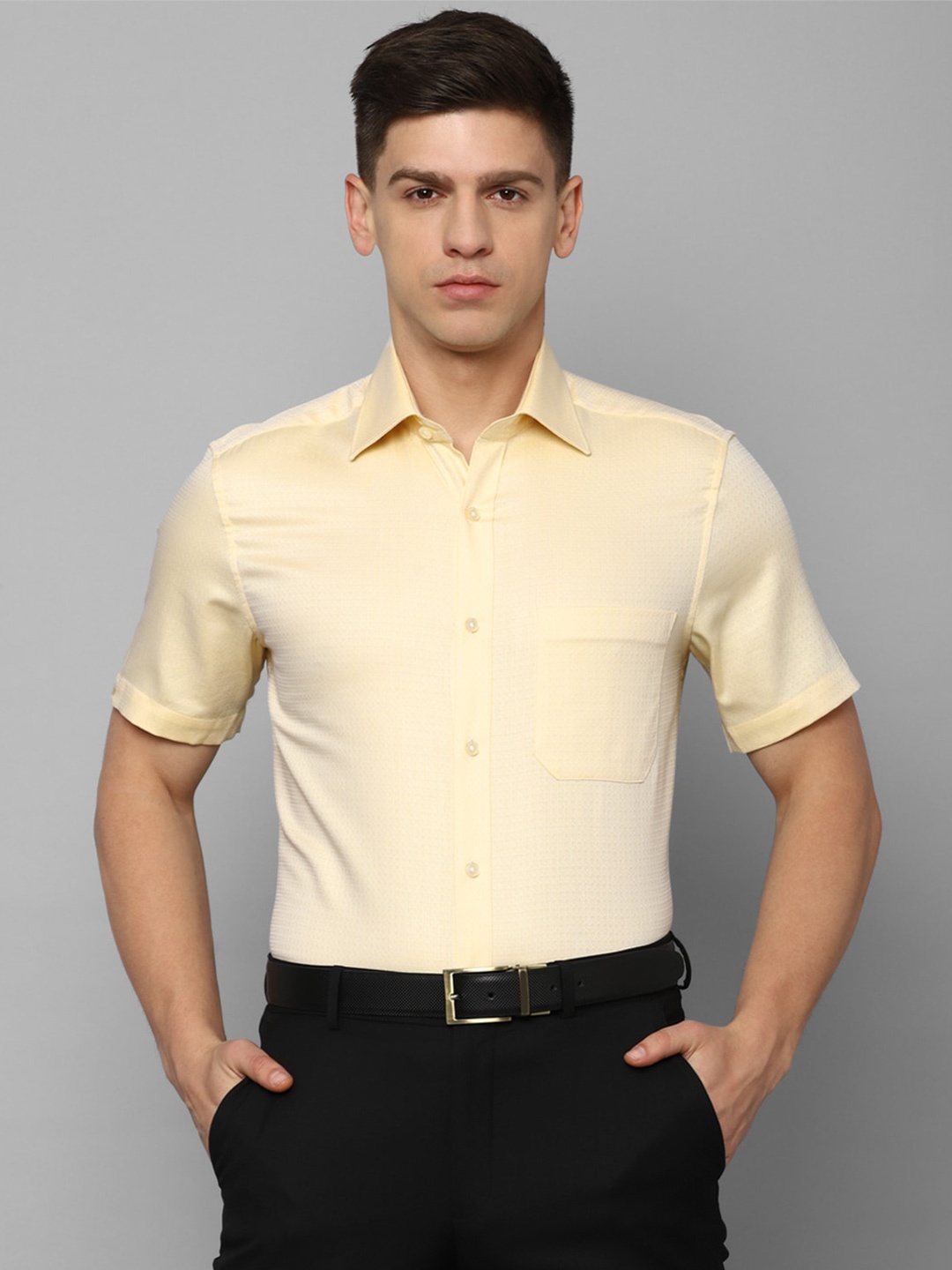 

Louis Philippe Textured Self Design Pure Cotton Formal Shirt, Yellow