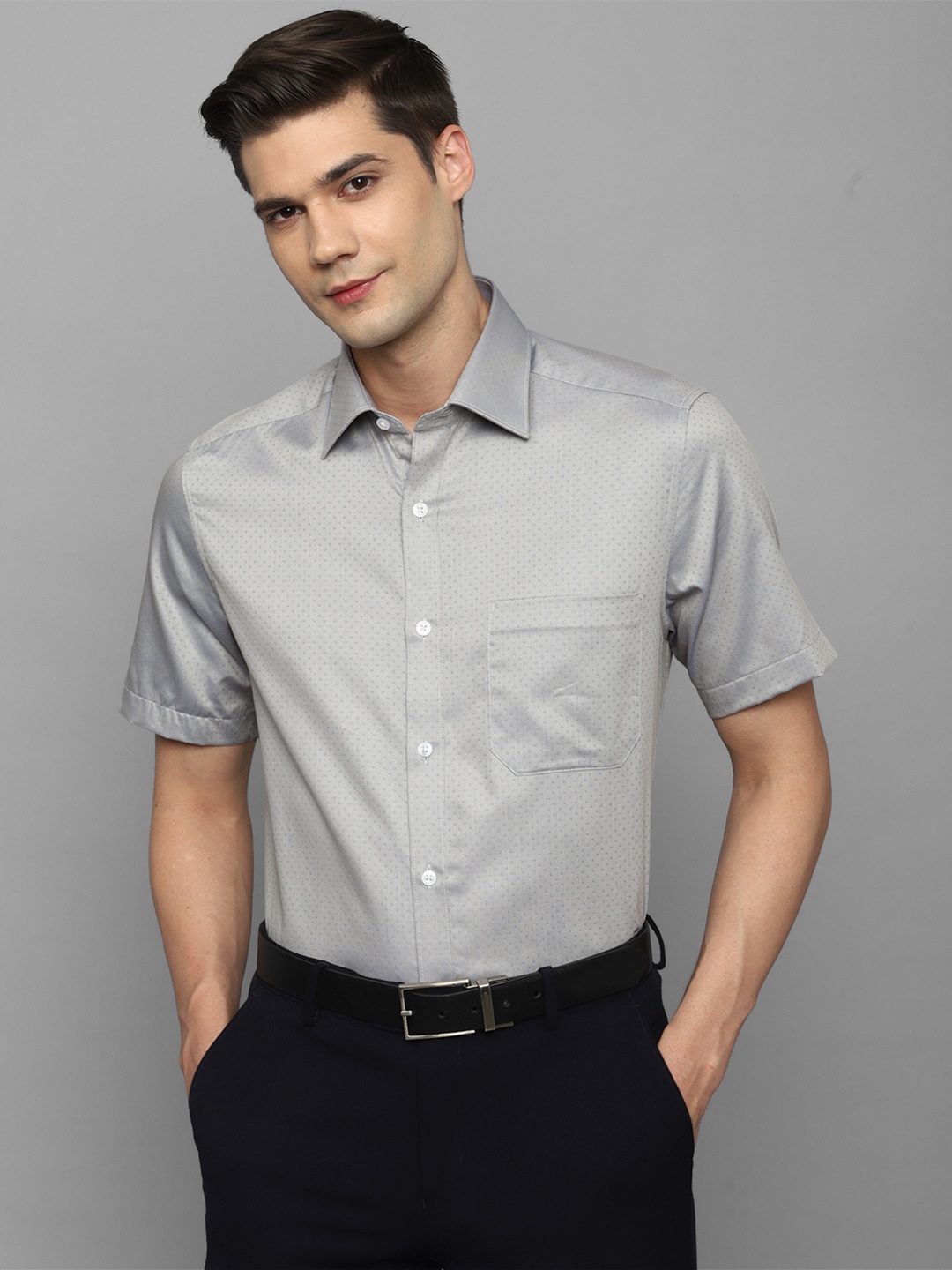 

Louis Philippe Opaque Micro Ditsy Printed Pure Cotton Formal Shirt, Grey