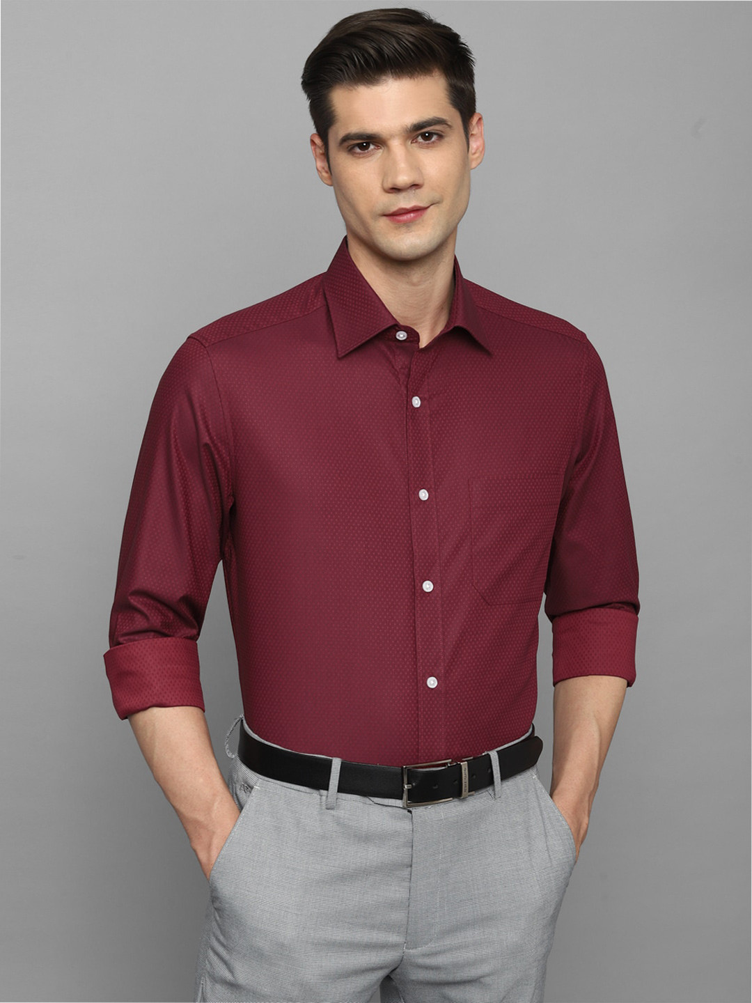

Louis Philippe Men Opaque Pure Cotton Formal Shirt, Maroon