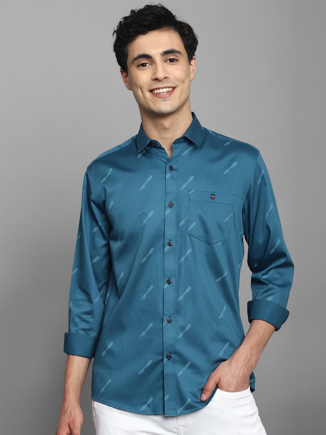 

Louis Philippe Jeans Slim Fit Printed Pure Cotton Casual Shirt, Blue