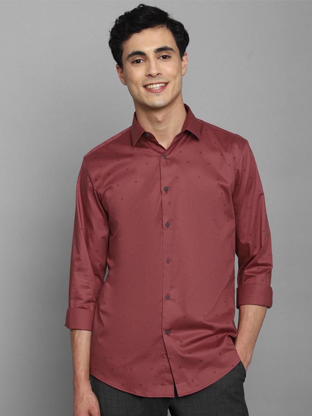 

Louis Philippe Sport Slim Fit Micro Ditsy Printed Casual Shirt, Maroon