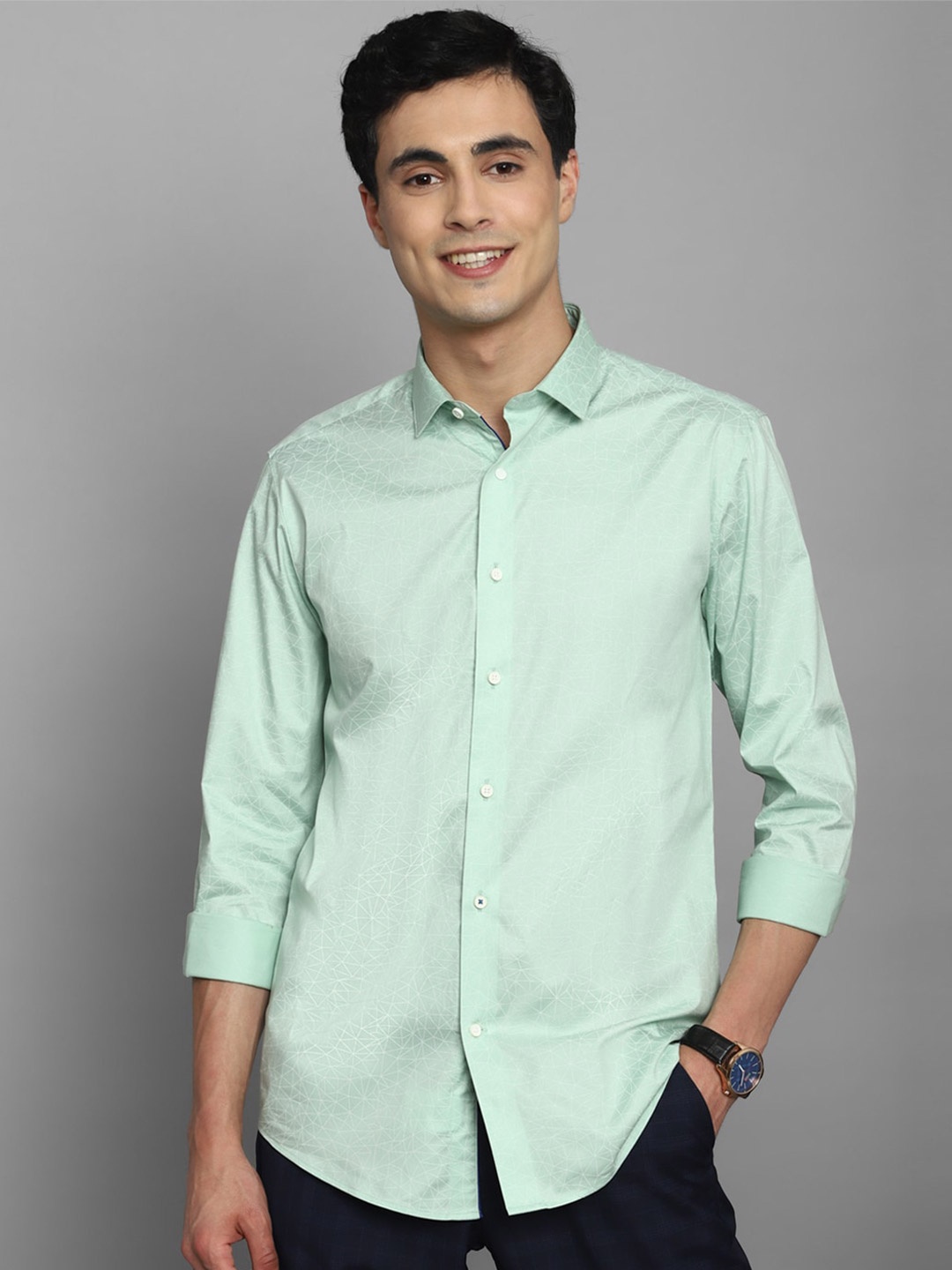 

Louis Philippe Sport Plus Size Geometric Printed Slim Fit Cotton Casual Shirt, Green