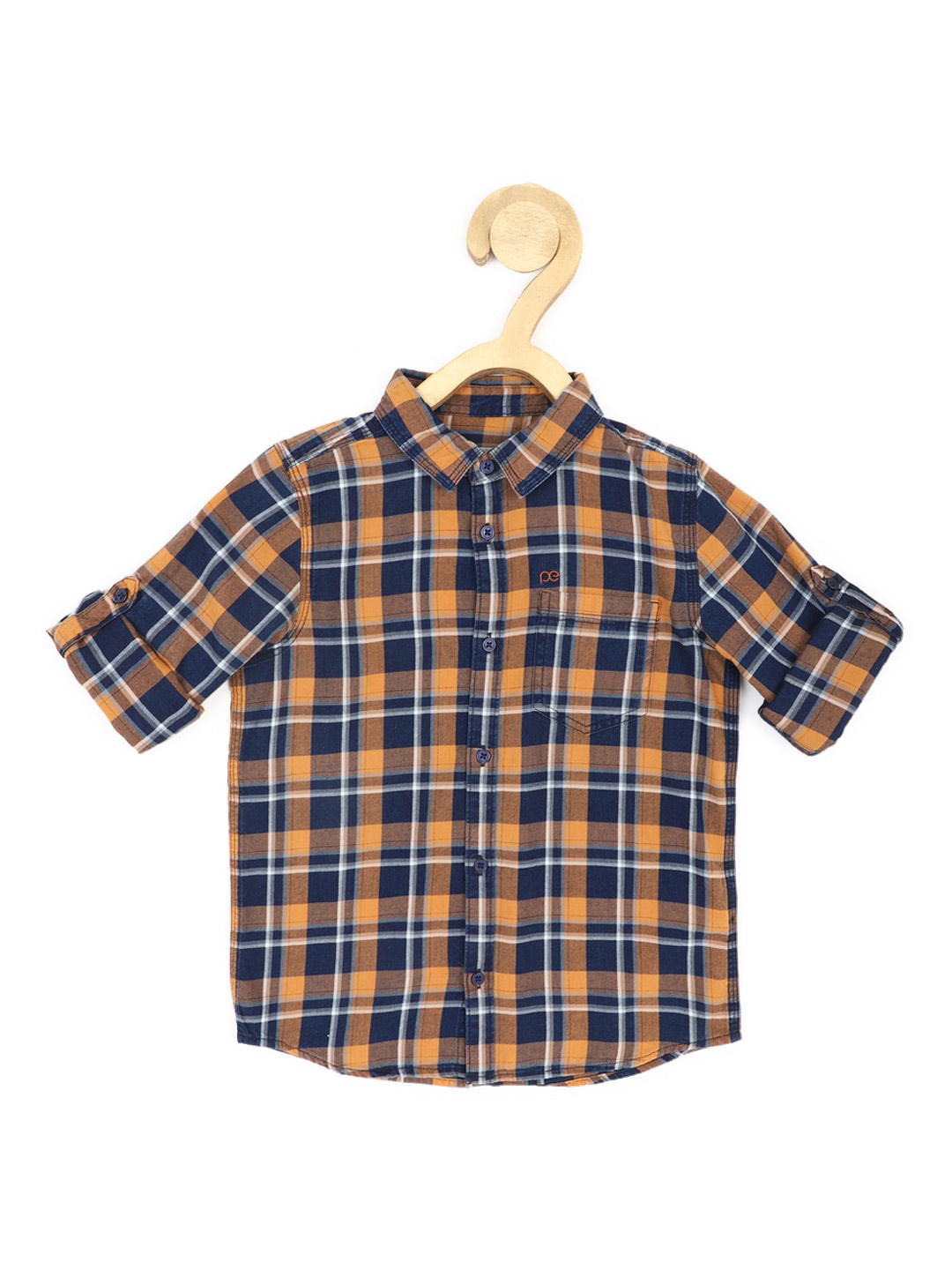 

Peter England Boys Tartan Checks Opaque Checked Pure Cotton Casual Shirt, Navy blue