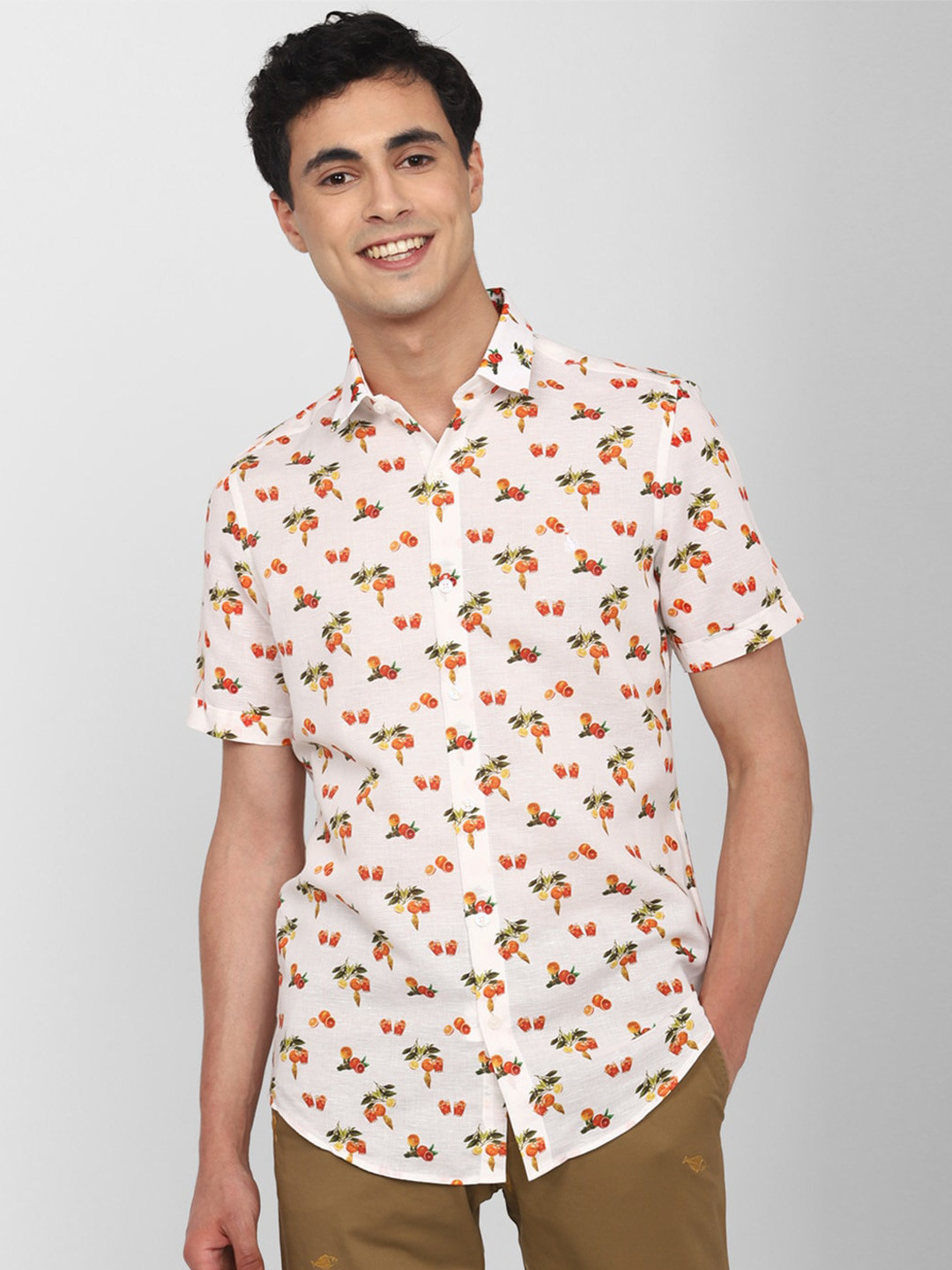 

SIMON CARTER LONDON Conversational Printed linen Cotton Slim Fit Casual Shirt, White