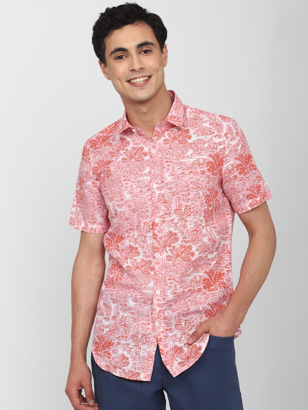

SIMON CARTER LONDON Men Slim Fit Opaque Printed Casual Shirt, Pink