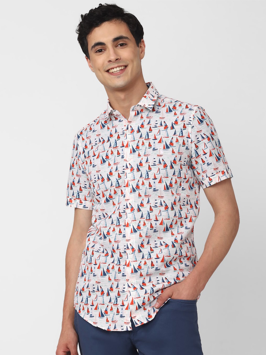 

SIMON CARTER LONDON Printed Slim Fit Opaque Casual Shirt, White