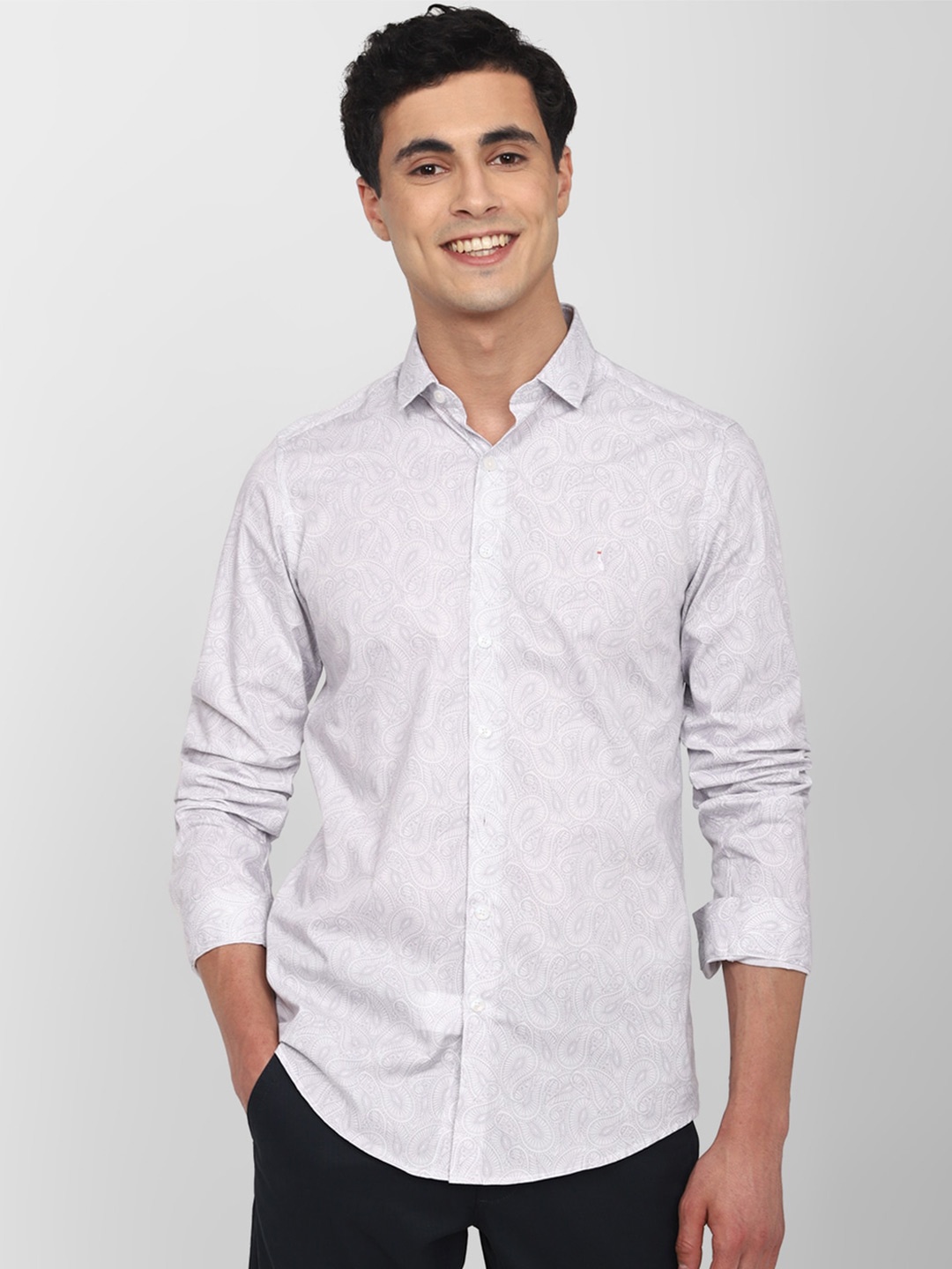 

SIMON CARTER LONDON Slim Fit Floral Printed Pure Cotton Shirt, White