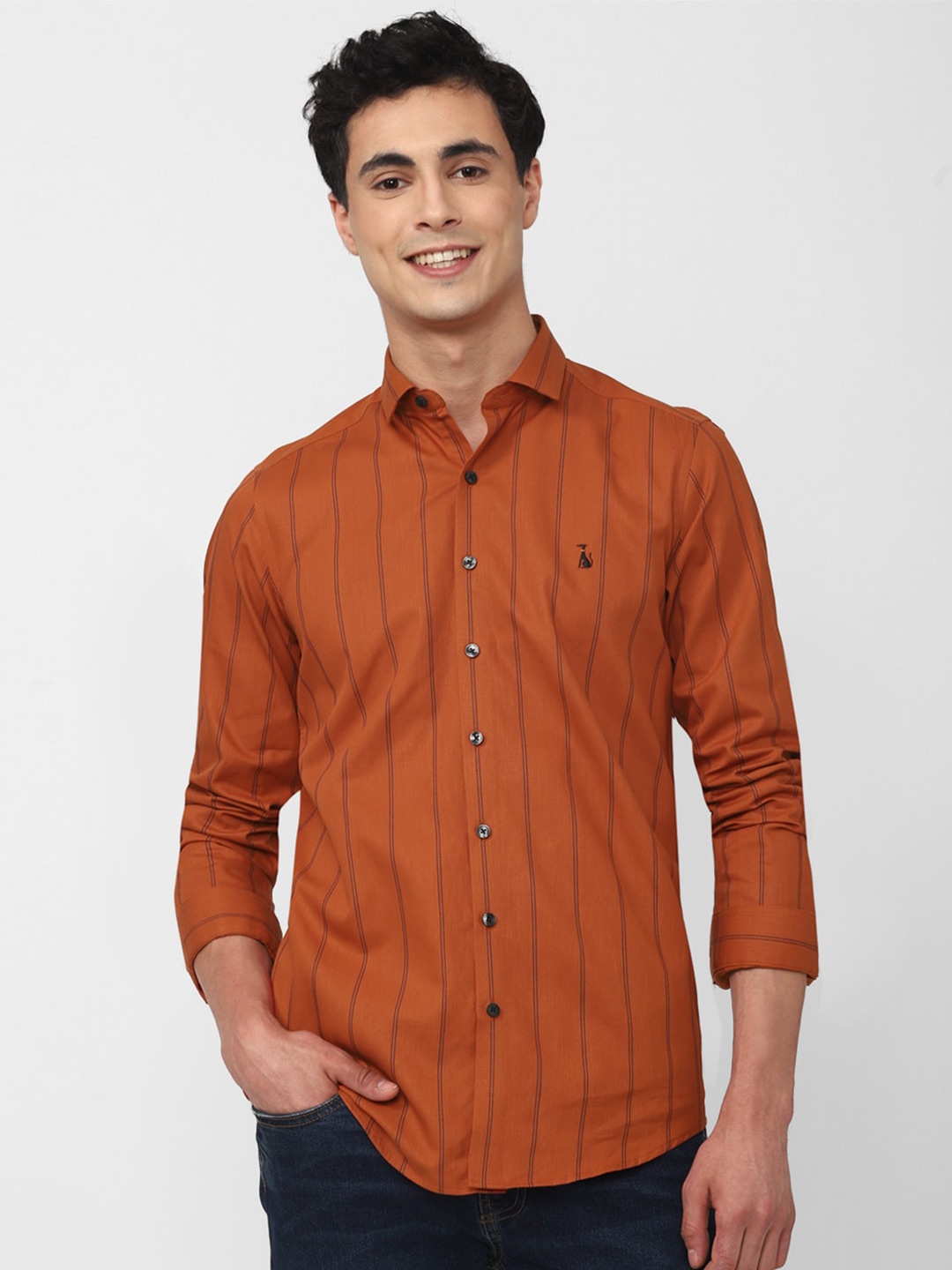 

SIMON CARTER LONDON Men Slim Fit Striped Opaque Checked Pure Cotton Casual Shirt, Orange