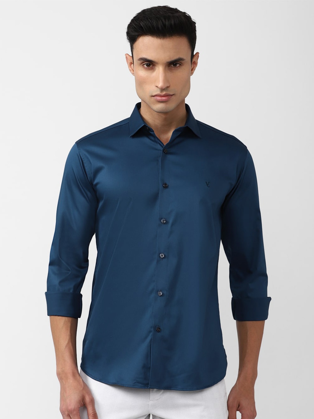 

V Dot Men Slim Fit Opaque Casual Shirt, Blue