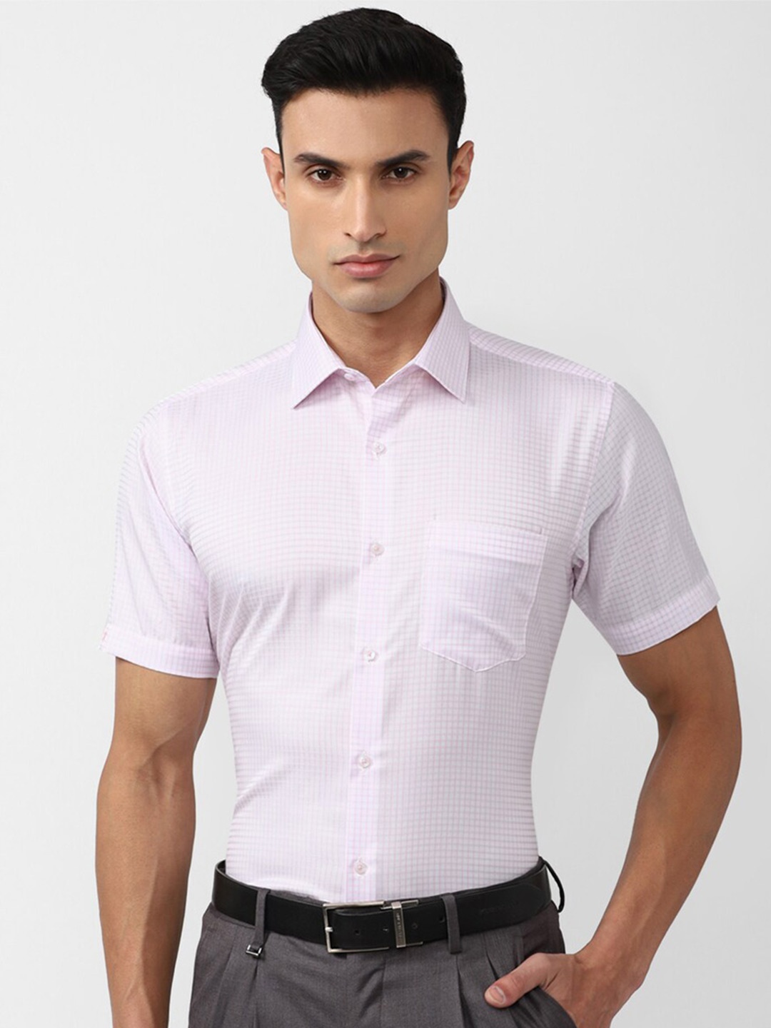 

Van Heusen Micro Checked Short Sleeves Pure Cotton Formal Shirt, Pink