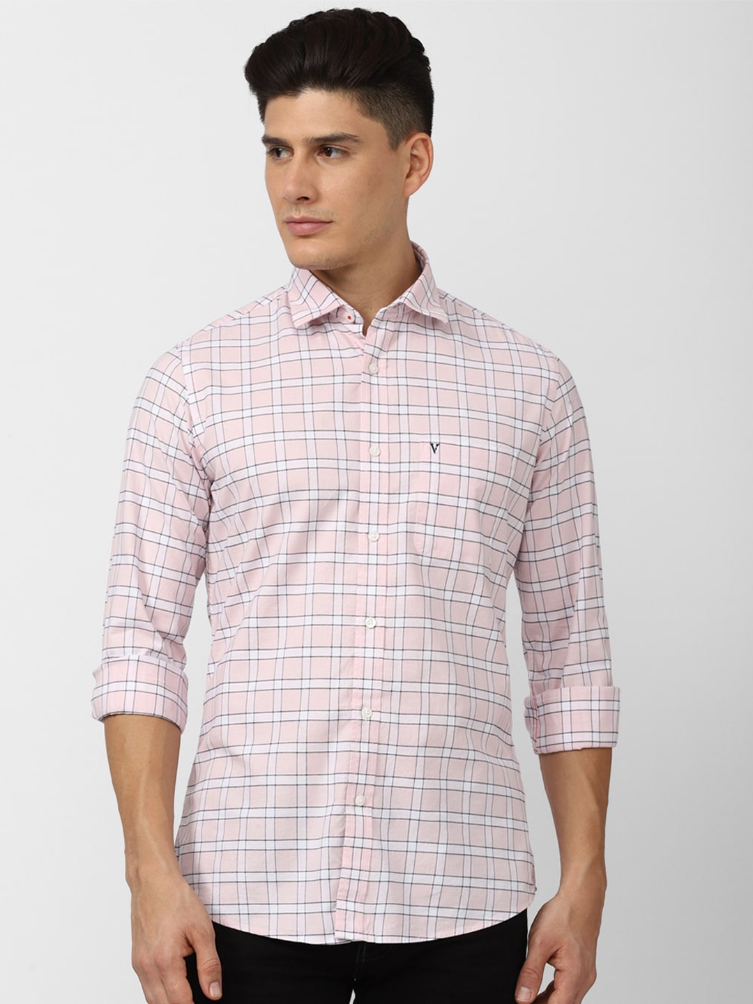 

Van Heusen Sport Pink Slim Fit Grid Tattersall Checked Casual Shirt