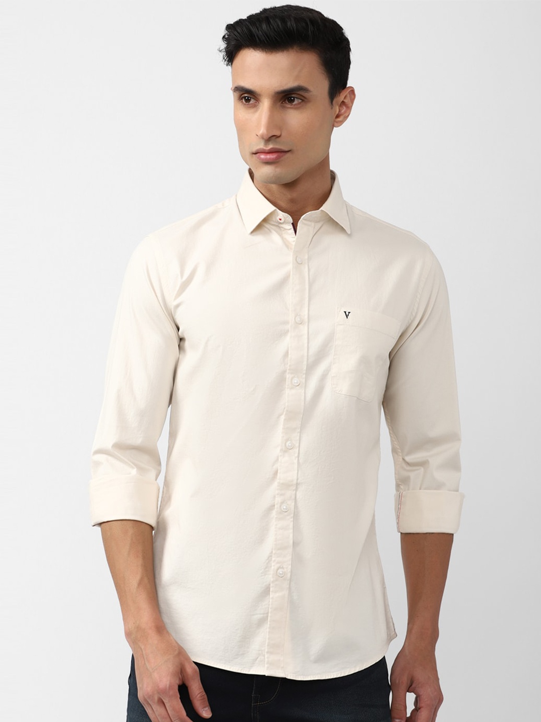 

Van Heusen Sport Men Spread Collar Slim Fit Cotton Casual Shirt, Cream