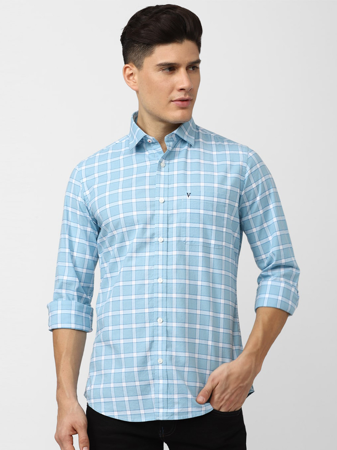 

Van Heusen Sport Slim Fit Opaque Windowpane Checks Checked Casual Shirt, Blue