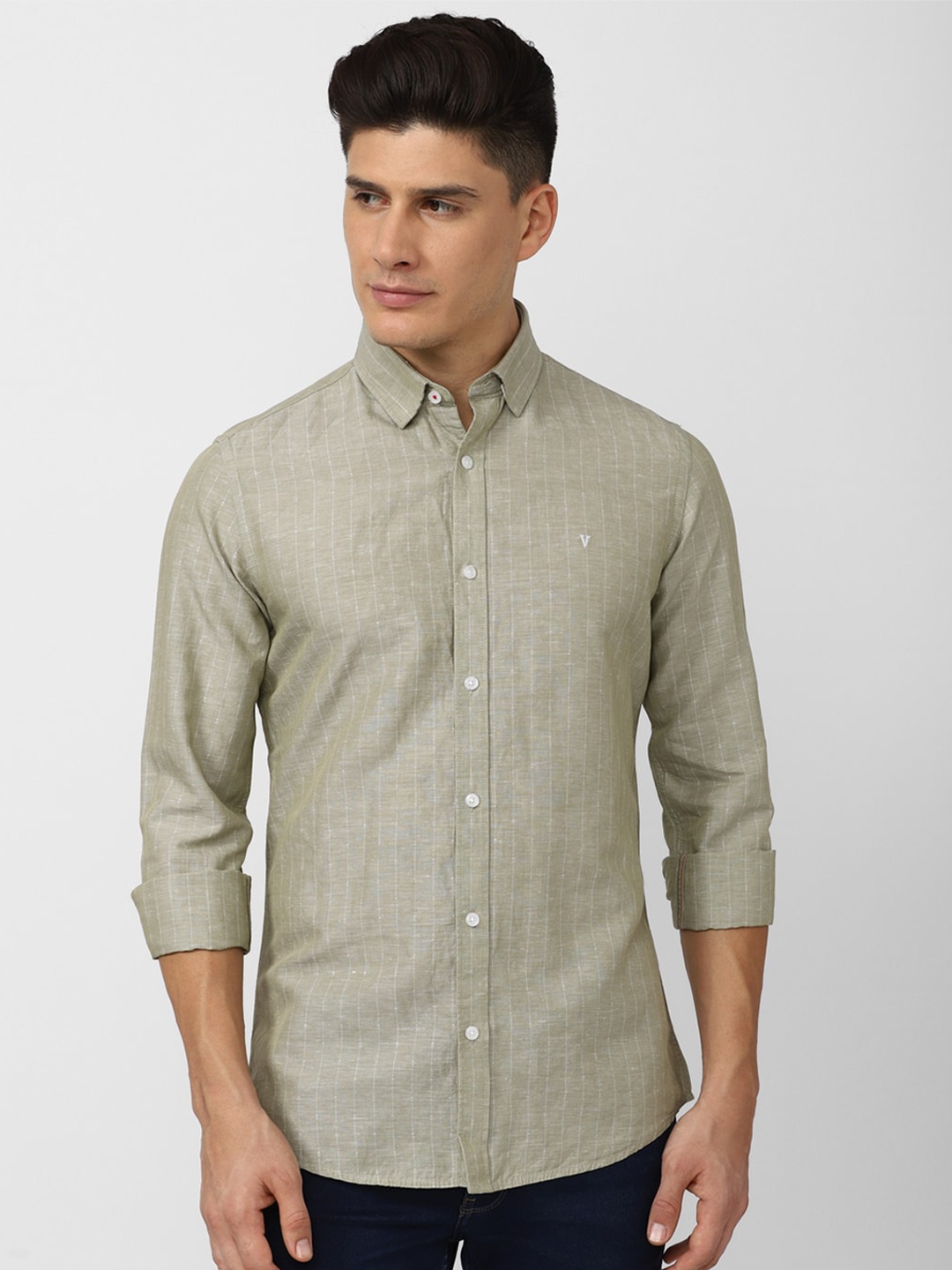 

Van Heusen Sport Striped Linen Slim Fit Casual Shirt, Olive