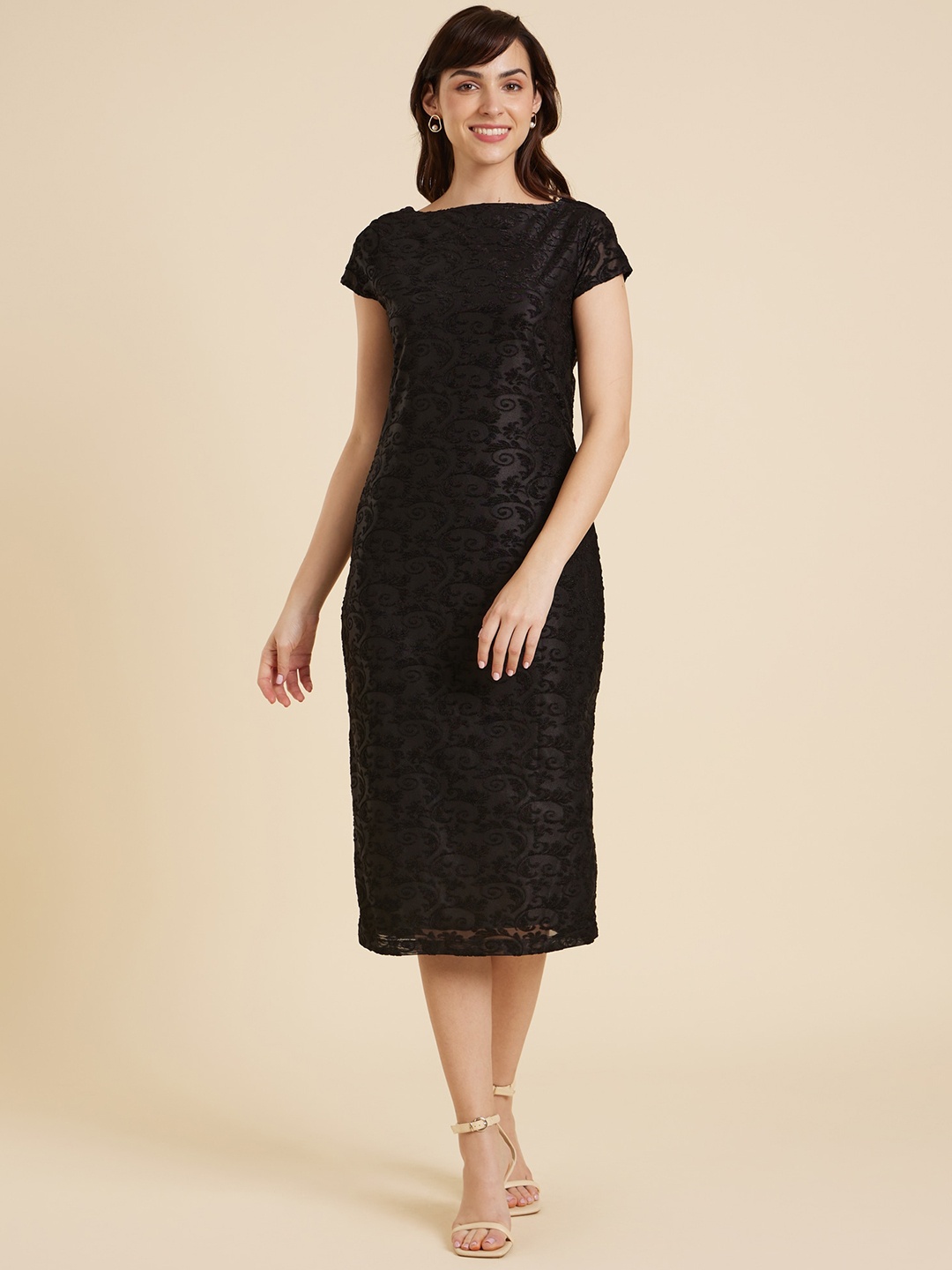 

Emmyrobe Jacquard Sheath Midi Dress, Black