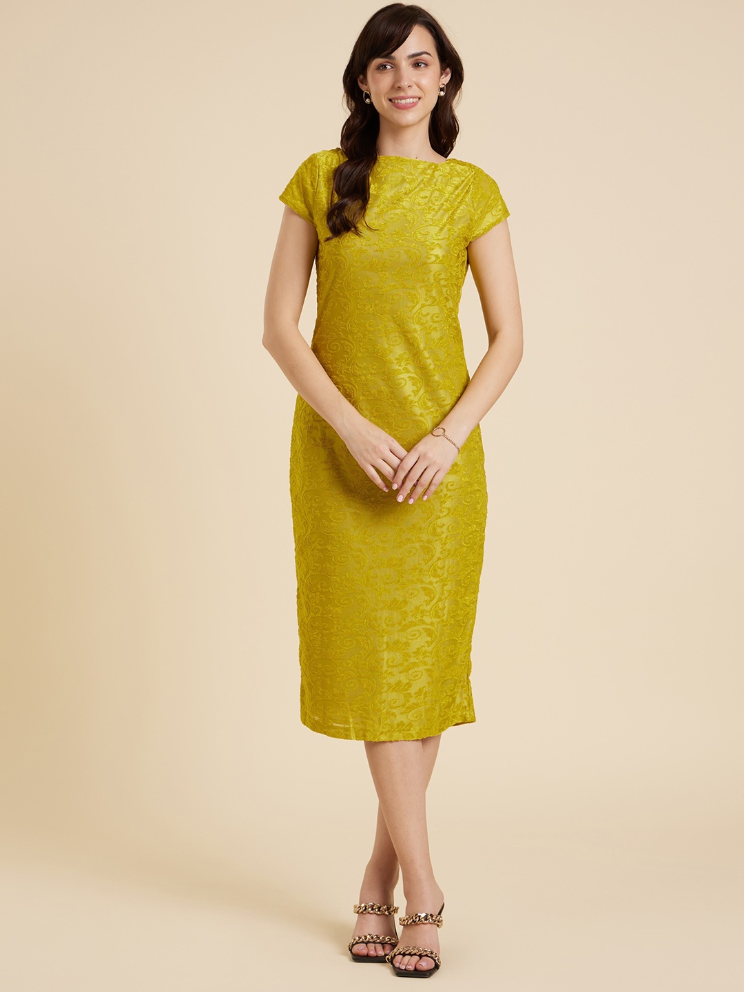 

Emmyrobe Jacquard Sheath Midi Dress, Yellow