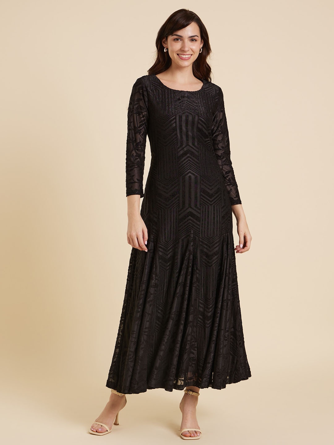 

Emmyrobe Self Design Jacquard Maxi Dress, Black