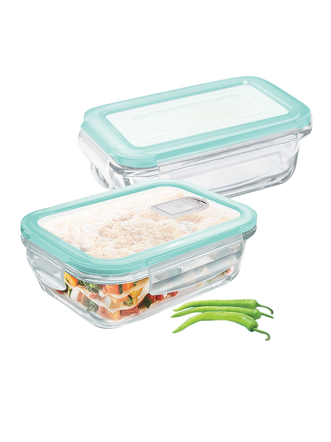 

Treo Hi Borosilicate Clip Fresh Rectangle Glass 2 Pieces Transparent Container 370 ml Each